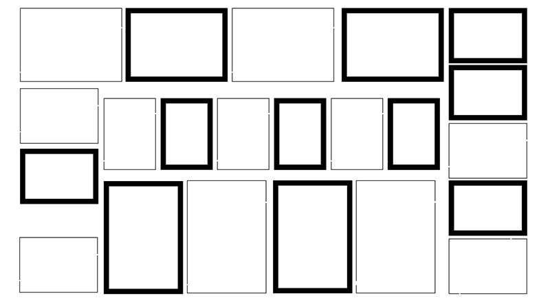 CADRES pour AFFICHES 6 x 14,5 x 21,9 - 2 x 22,2 x 32,9 - 3 x 13,5 x 19,7 - 2 x 20,4 x 19,5 - 8 x 21,9 x 14,5 - 2 x 30 x 24,2 mm