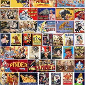 AFFICHES de CIRQUE pour grands panneaux d'affichages type 4 x 3 m. Livrées avec un support en Kit bois. Ces supports peuvent être commandés à part (1010-34, 1010-35 et 1010-36).