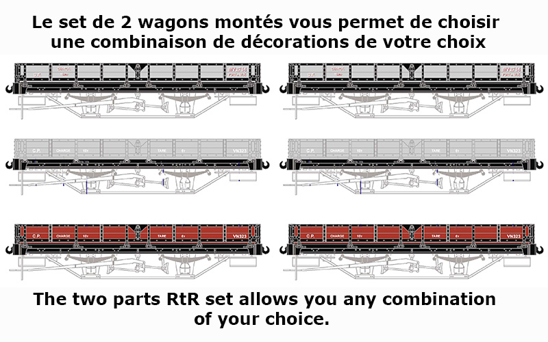 Kit PAIRE de WAGONS PLATS CP avec RANCHER sur PLANCHER BOIS